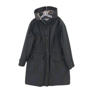 PENDLETON Women's Black Rain Jacket Parka Hooded Plaid Lining Size XL - READ!!